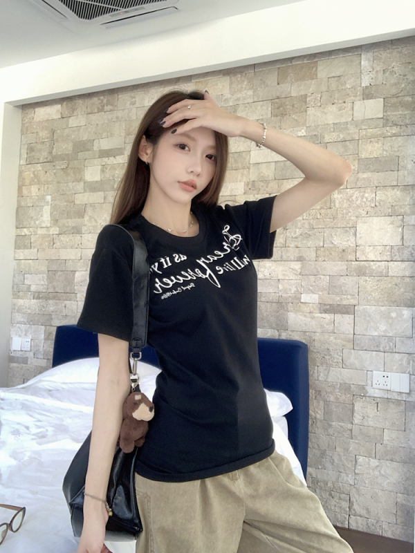 Tričko s potlačou písiem, krátke rukávy, kruhový výstrih, slim fit, polyester