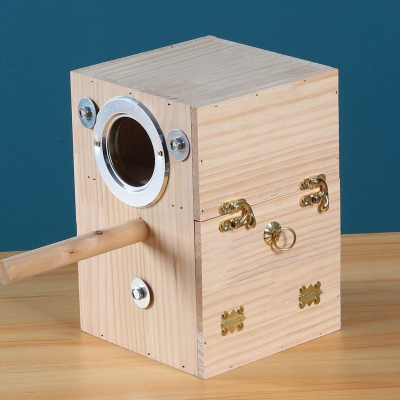 Budgie visací hniezdo z masívneho dreva pre vtáky na rozmnožovanie — značka Happy Parrot