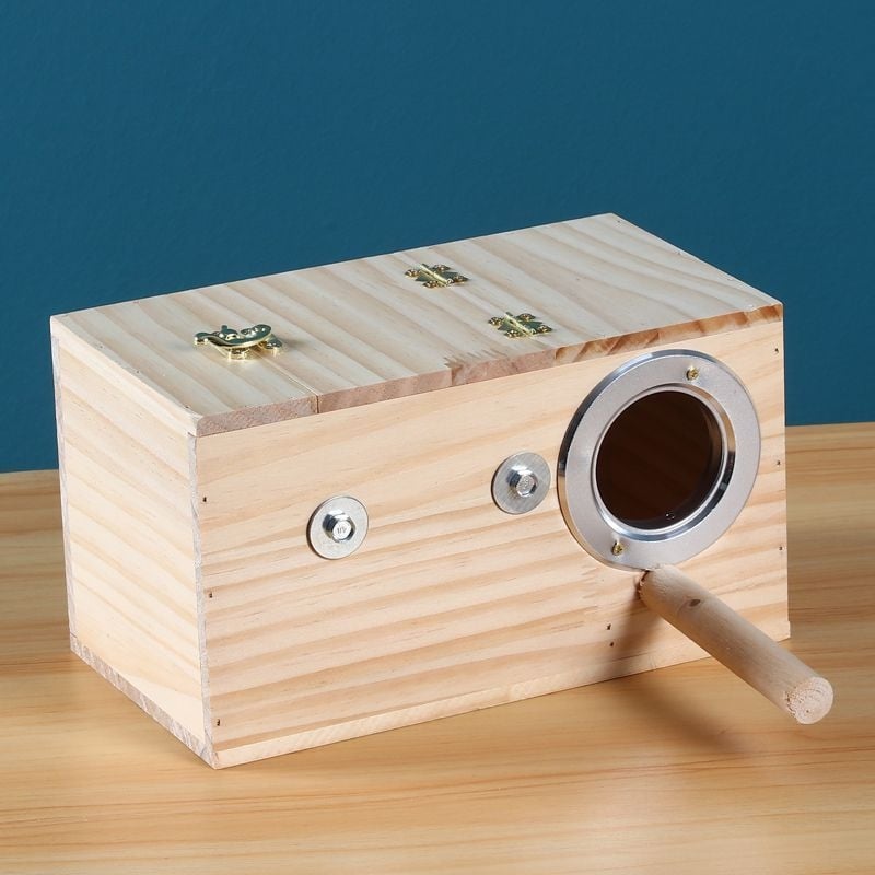 Budgie visací hniezdo z masívneho dreva pre vtáky na rozmnožovanie — značka Happy Parrot