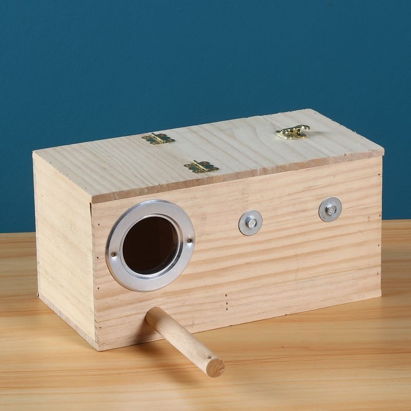 Budgie visací hniezdo z masívneho dreva pre vtáky na rozmnožovanie — značka Happy Parrot