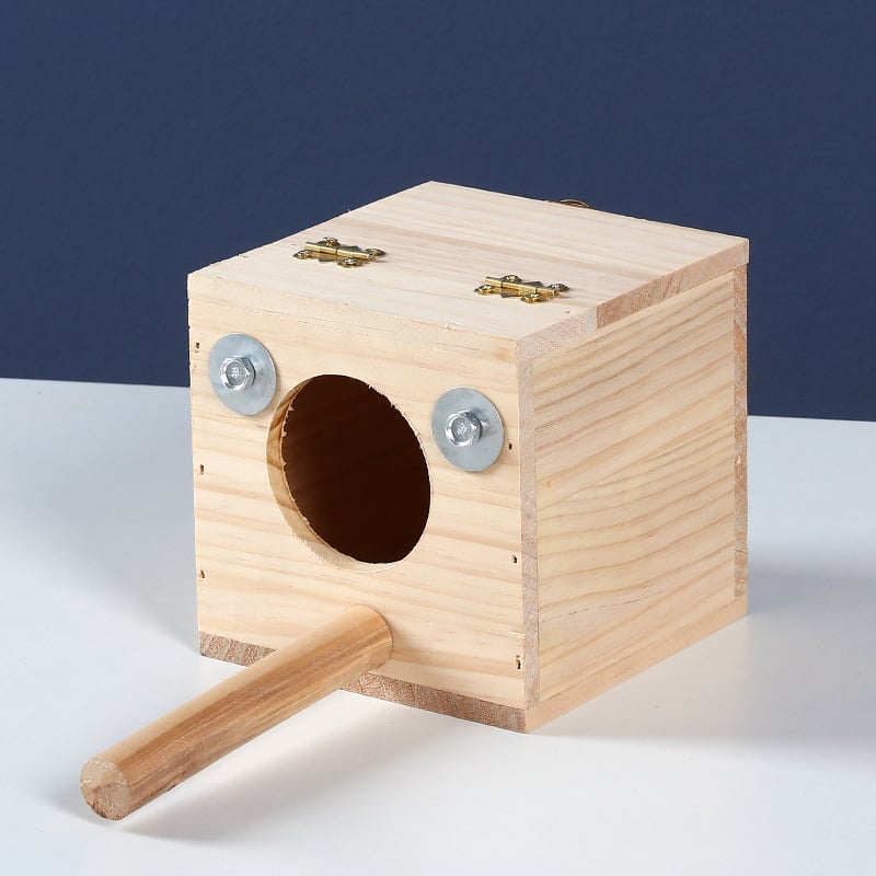 Budgie visací hniezdo z masívneho dreva pre vtáky na rozmnožovanie — značka Happy Parrot