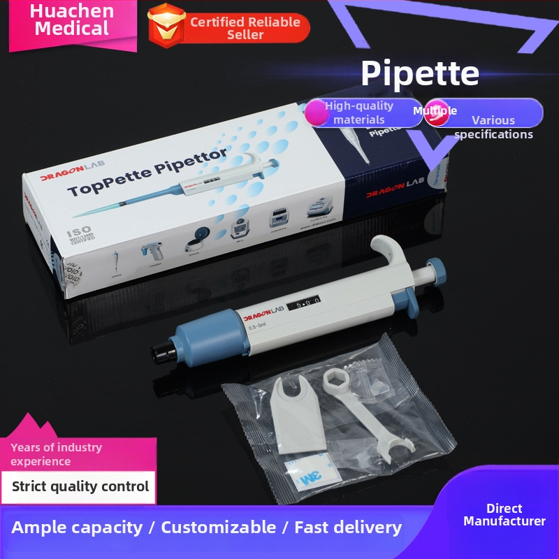 Jednokanálová pipeta – nastaviteľná, ručná, s veľkou kapacitou, mikroobjem 5 ml / 10 ml / 200 µL / 1 ml