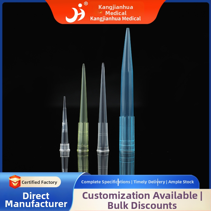 Vienreizējās lietošanas pipetes gali tekutību pārvadāšanai — Kang Jian Hua zīmols; preces numurs 13; tilpumi 10 μL / 200 μL / 1 mL / 5 mL