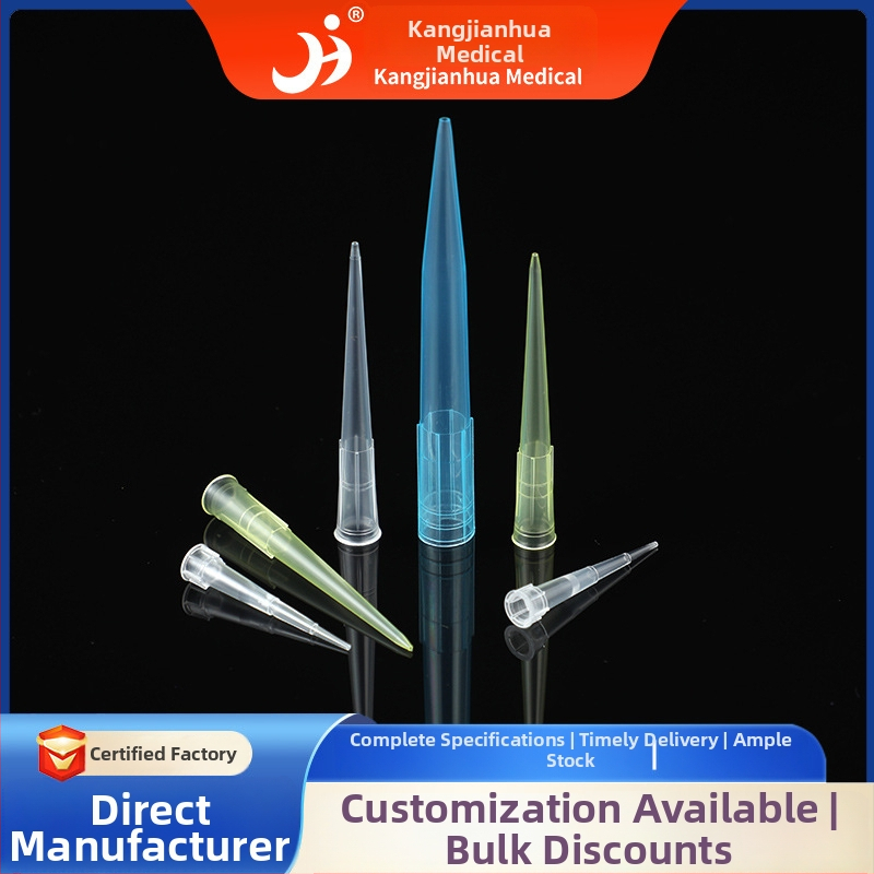 Vienreizējās lietošanas pipetes gali tekutību pārvadāšanai — Kang Jian Hua zīmols; preces numurs 13; tilpumi 10 μL / 200 μL / 1 mL / 5 mL