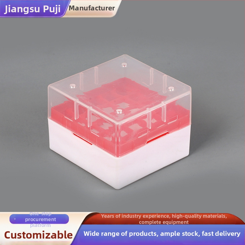 Plastmasas centra cauruļu kastīte ar 32 atverēm un 96 atverēm uzgaļu kaste – paraugiem; izcelsme Jiangsu, ražotājs Puji