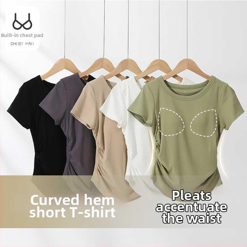 Dámske krátke tričko s vložkou na prsia, okrúhly výstrih, viskóza s elastanom, 3D vzor, ľahký letný top v mestskom štýle