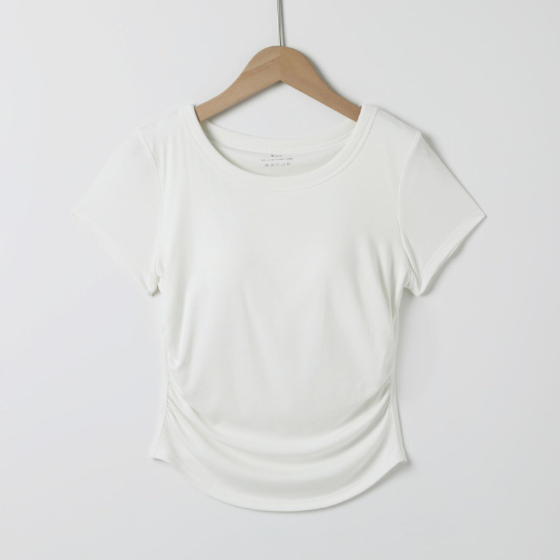 Dámske krátke tričko s vložkou na prsia, okrúhly výstrih, viskóza s elastanom, 3D vzor, ľahký letný top v mestskom štýle