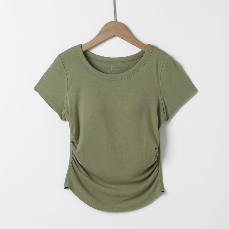 Dámske krátke tričko s vložkou na prsia, okrúhly výstrih, viskóza s elastanom, 3D vzor, ľahký letný top v mestskom štýle