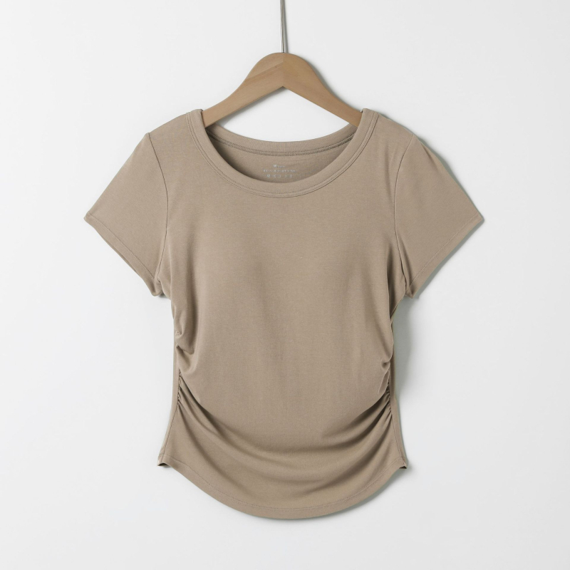 Dámske krátke tričko s vložkou na prsia, okrúhly výstrih, viskóza s elastanom, 3D vzor, ľahký letný top v mestskom štýle