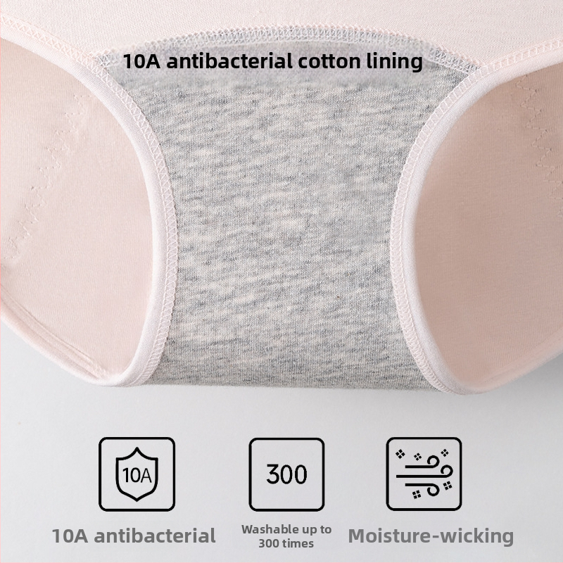 Naiste menstruatsioonialus antibakteriaalse 3-kihilise lekkekindla kaitsega, kõrge vöökoht; peamine materjal 95% puuvill, intiimvooder 100% puuvill