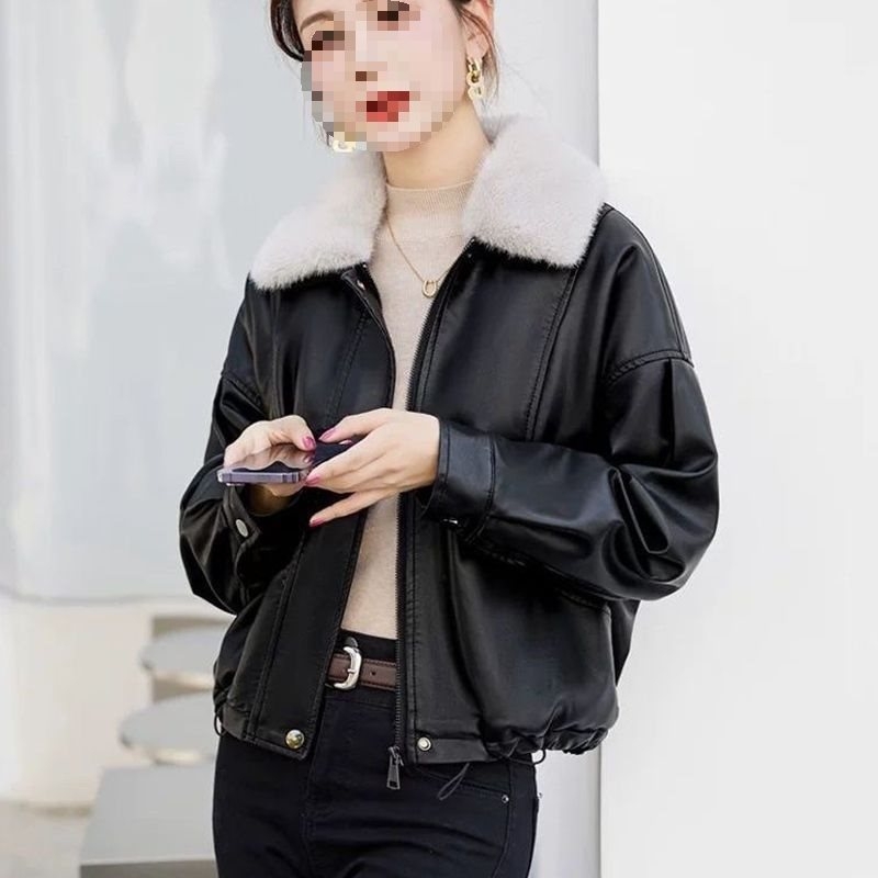 Ženská faux kožená bunda, normálna dĺžka 50–65 cm, golier polo, bez rukávov, zmes Spandexu