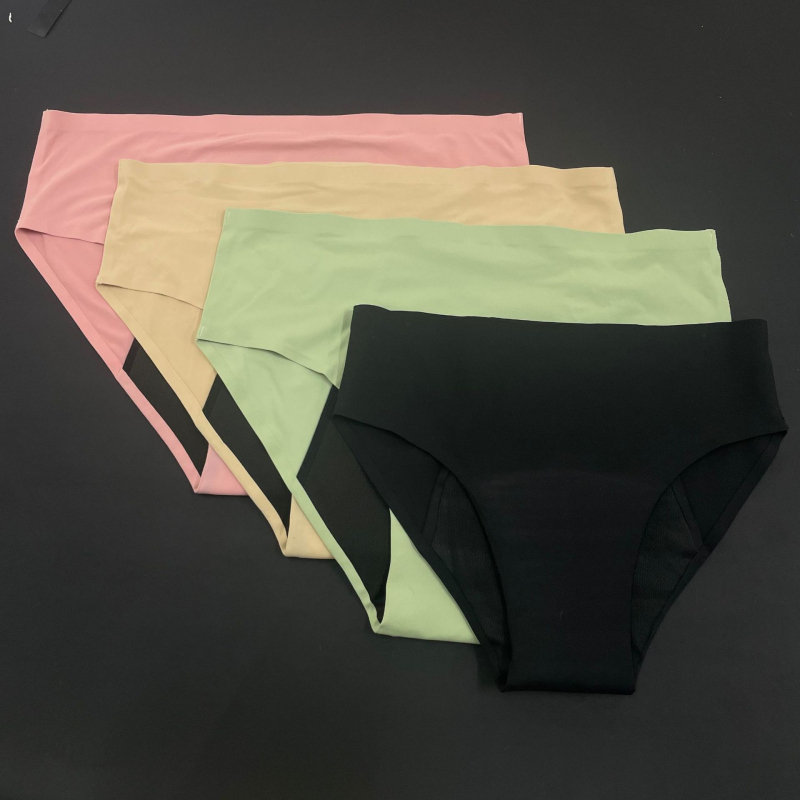 Fyziologické nohavičky pre ženy – proti úniku, štvordielny dizajn; hlavná tkanina Nylon/Polyamid 78%; vnútorný panel chrbta: Polyester 80%; stredný pás; pletený materiál