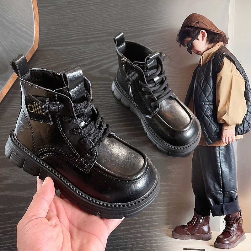 Detské zimné topánky v britskom štýle, umelá koža, fleecová podšívka, bočný zips, gumová podrážka