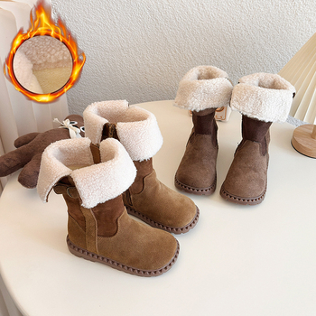 Dievčenské snehové topánky, kórejský štýl, vrchný materiál – syntetická koža, podšívka z ovčej vlny, stredne vysoké lýtko, gumová podrážka