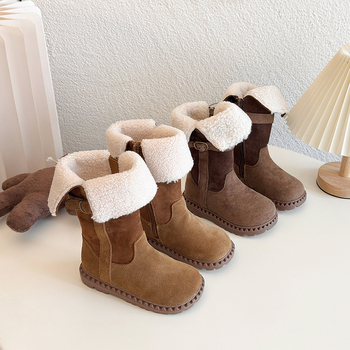 Dievčenské snehové topánky, kórejský štýl, vrchný materiál – syntetická koža, podšívka z ovčej vlny, stredne vysoké lýtko, gumová podrážka