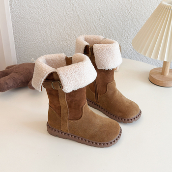 Dievčenské snehové topánky, kórejský štýl, vrchný materiál – syntetická koža, podšívka z ovčej vlny, stredne vysoké lýtko, gumová podrážka
