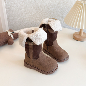 Dievčenské snehové topánky, kórejský štýl, vrchný materiál – syntetická koža, podšívka z ovčej vlny, stredne vysoké lýtko, gumová podrážka