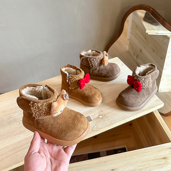 Detské zimné topánky s fleecovou podšívkou, hrubé, s motívom mačky z kresleného filmu, protišmyková gumová podrážka, bočný zips