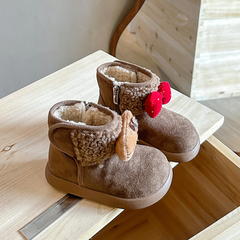 Detské zimné topánky s fleecovou podšívkou, hrubé, s motívom mačky z kresleného filmu, protišmyková gumová podrážka, bočný zips