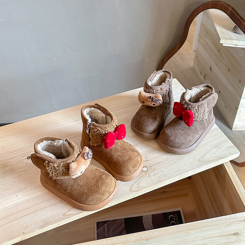 Detské zimné topánky s fleecovou podšívkou, hrubé, s motívom mačky z kresleného filmu, protišmyková gumová podrážka, bočný zips