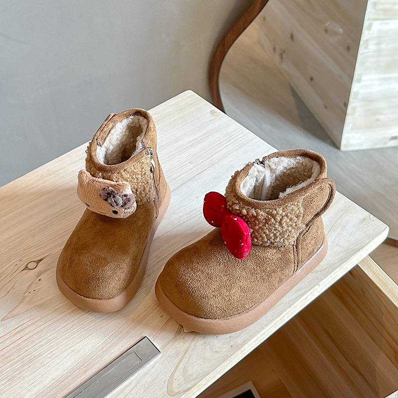 Detské zimné topánky s fleecovou podšívkou, hrubé, s motívom mačky z kresleného filmu, protišmyková gumová podrážka, bočný zips