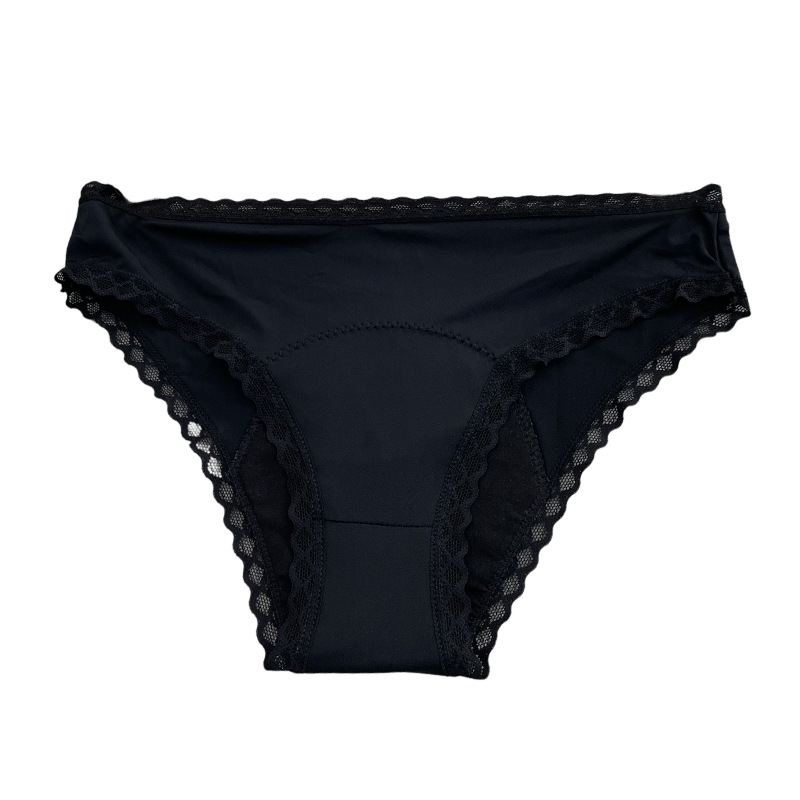 Žensko menstrualno donje rublje s čipkom, prozračni najlon, otporno na curenje, srednji dio struka, pleteni materijal, podstava u rozkroku od pamuka