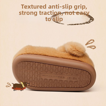 Unisex vnútorné papuče z bavlny s plyšovou podšívkou — stredná výška, EVA podrážka, motív kresleného šteniatka