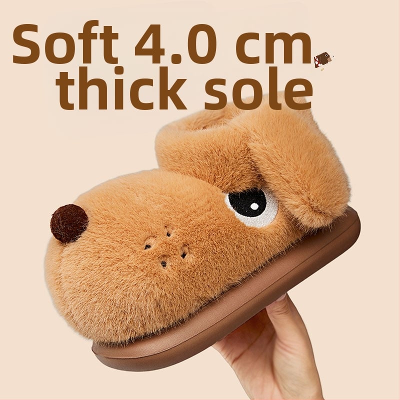 Unisex vnútorné papuče z bavlny s plyšovou podšívkou — stredná výška, EVA podrážka, motív kresleného šteniatka