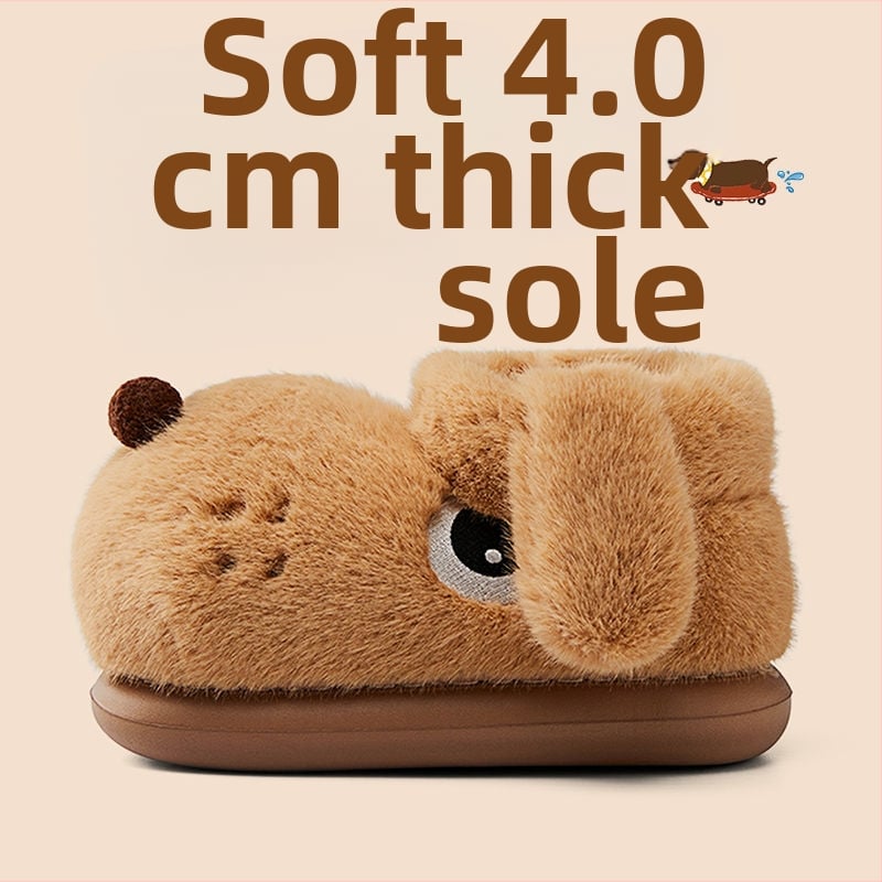 Unisex vnútorné papuče z bavlny s plyšovou podšívkou — stredná výška, EVA podrážka, motív kresleného šteniatka
