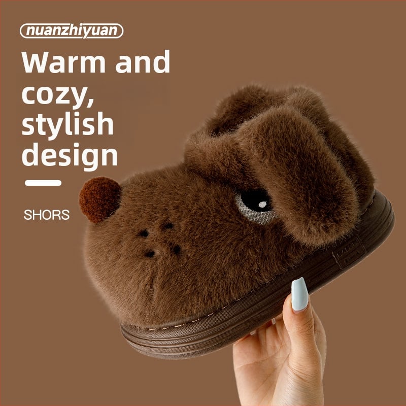 Unisex vnútorné papuče z bavlny s plyšovou podšívkou — stredná výška, EVA podrážka, motív kresleného šteniatka