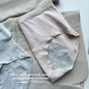 Menštruačné nohavičky s ochranou proti úniku a bočnému presakovaniu, priedušný bavlnený materiál (vonkajší 95% bavlna, vnútorná vrstva 100% bavlna)
