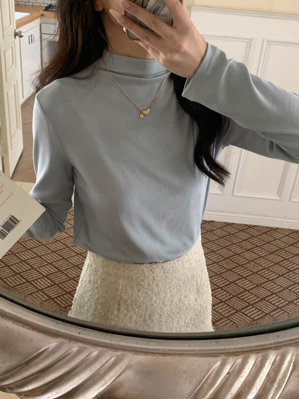 Tričko – Polovysoký golier, Dlhé rukávy, Patchwork, Viskóza, Jednobarevné