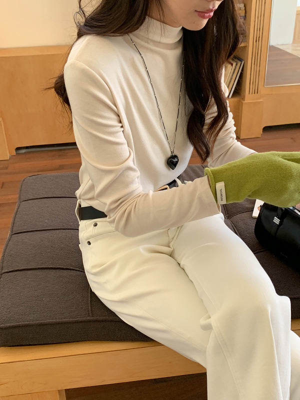 Tričko – Polovysoký golier, Dlhé rukávy, Patchwork, Viskóza, Jednobarevné