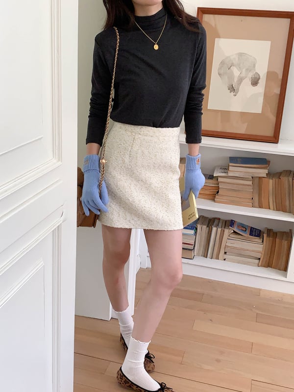 Tričko – Polovysoký golier, Dlhé rukávy, Patchwork, Viskóza, Jednobarevné