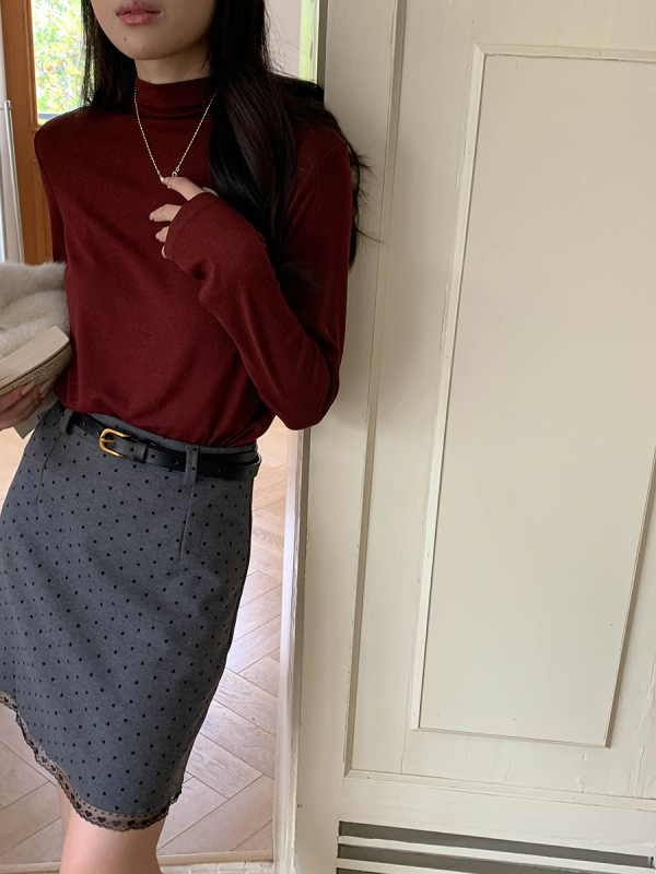 Tričko – Polovysoký golier, Dlhé rukávy, Patchwork, Viskóza, Jednobarevné