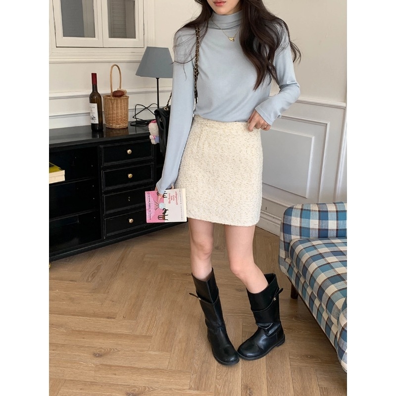 Tričko – Polovysoký golier, Dlhé rukávy, Patchwork, Viskóza, Jednobarevné