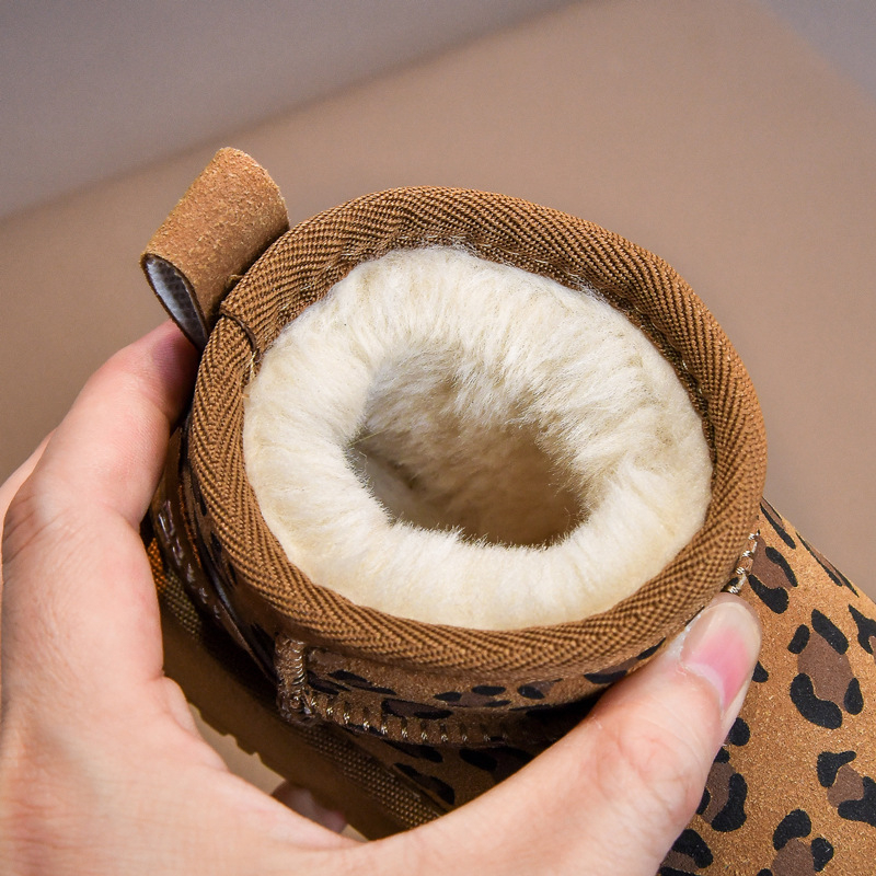 Detské zimné topánky s leopardím vzorom, vodotesné a teplé, z umelej kože, gumová podrážka