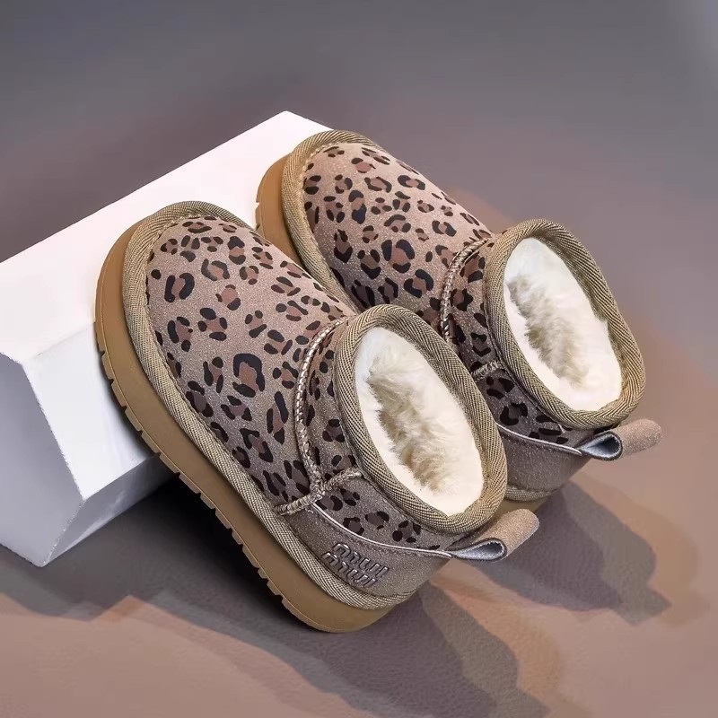 Detské zimné topánky s leopardím vzorom, vodotesné a teplé, z umelej kože, gumová podrážka