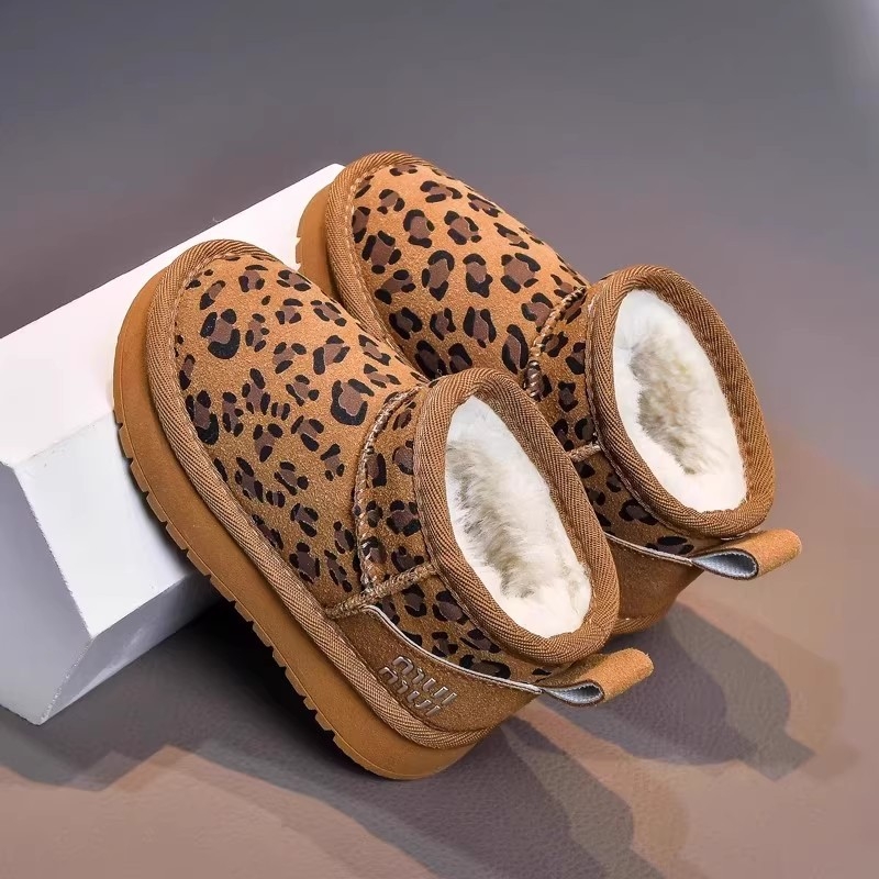 Detské zimné topánky s leopardím vzorom, vodotesné a teplé, z umelej kože, gumová podrážka