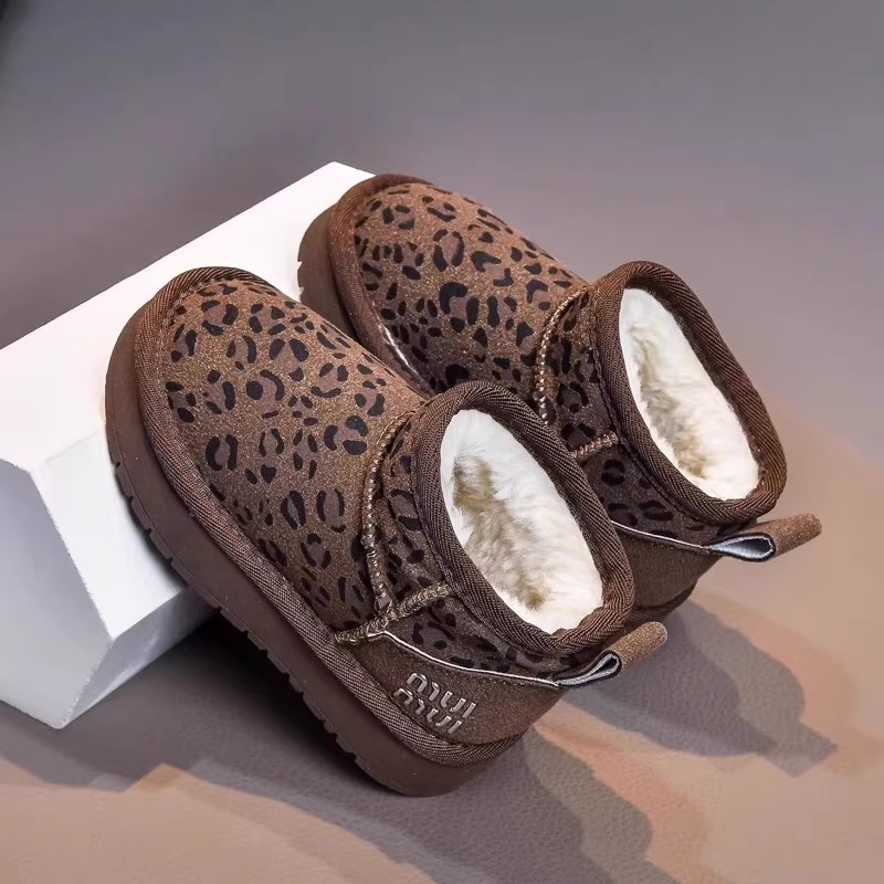 Detské zimné topánky s leopardím vzorom, vodotesné a teplé, z umelej kože, gumová podrážka