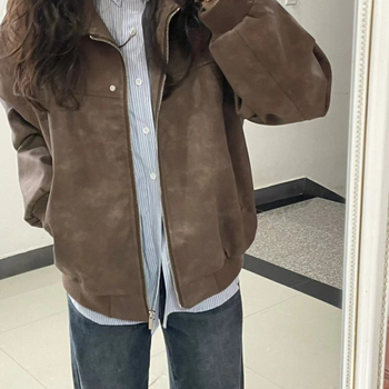 Dámska kožená bunda z umelej kože s polo golierom, zips, voľný strih, jeseň 2025