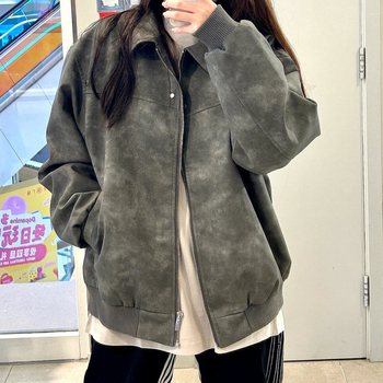 Dámska kožená bunda z umelej kože s polo golierom, zips, voľný strih, jeseň 2025