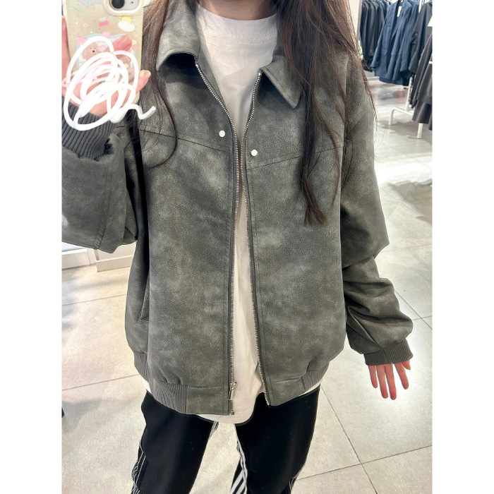 Dámska kožená bunda z umelej kože s polo golierom, zips, voľný strih, jeseň 2025