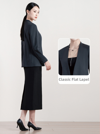 Dámske sako na oblek, bez goliera, polyester-viskoza zmes, dlhé rukávy, zapínanie na jeden gombík, jeseň 2025