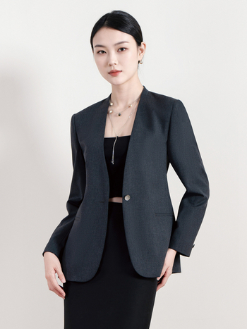 Dámske sako na oblek, bez goliera, polyester-viskoza zmes, dlhé rukávy, zapínanie na jeden gombík, jeseň 2025
