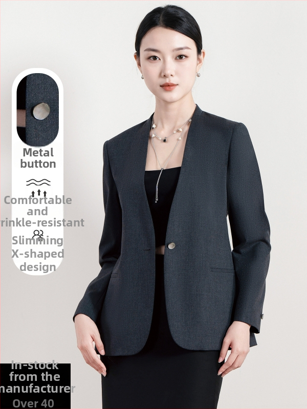 Dámske sako na oblek, bez goliera, polyester-viskoza zmes, dlhé rukávy, zapínanie na jeden gombík, jeseň 2025