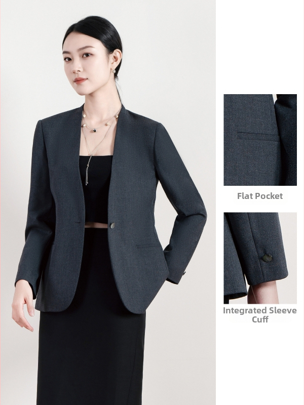 Dámske sako na oblek, bez goliera, polyester-viskoza zmes, dlhé rukávy, zapínanie na jeden gombík, jeseň 2025