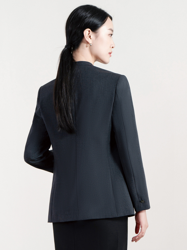 Dámske sako na oblek, bez goliera, polyester-viskoza zmes, dlhé rukávy, zapínanie na jeden gombík, jeseň 2025