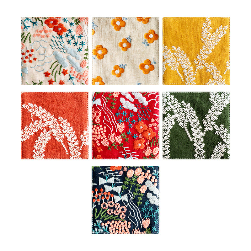 Podšálka z bavlny a ľanu, s kvetovanou výšivkou, štvorcový tvar, hrubý izolačný materiál, vidiecky štýl