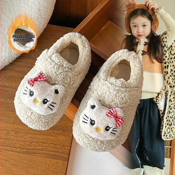 Detské topánky — Cartoon mačací vzor, plyšový štýl, zapínanie na suchý zips, vrchný materiál z ultra mäkkého velúru, gumová podrážka